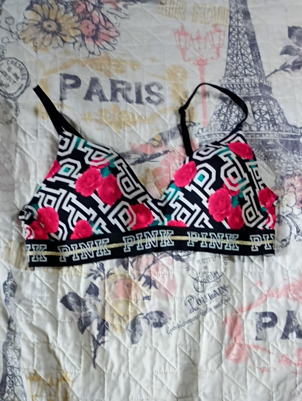 Pink Bra Rose Design In Black And Red Color Combo